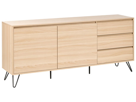 2 Door Sideboard Light Brown Particle Board 2 Storage Drawers Minimalist Design Bedroom Beliani