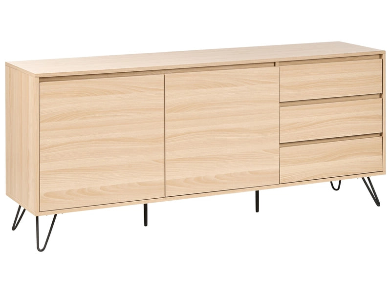 2 Door Sideboard Light Brown Particle Board 2 Storage Drawers Minimalist Design Bedroom Beliani