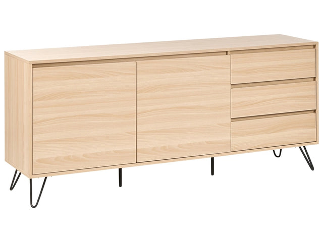 2 Door Sideboard Light Brown Particle Board 2 Storage Drawers Minimalist Design Bedroom Beliani
