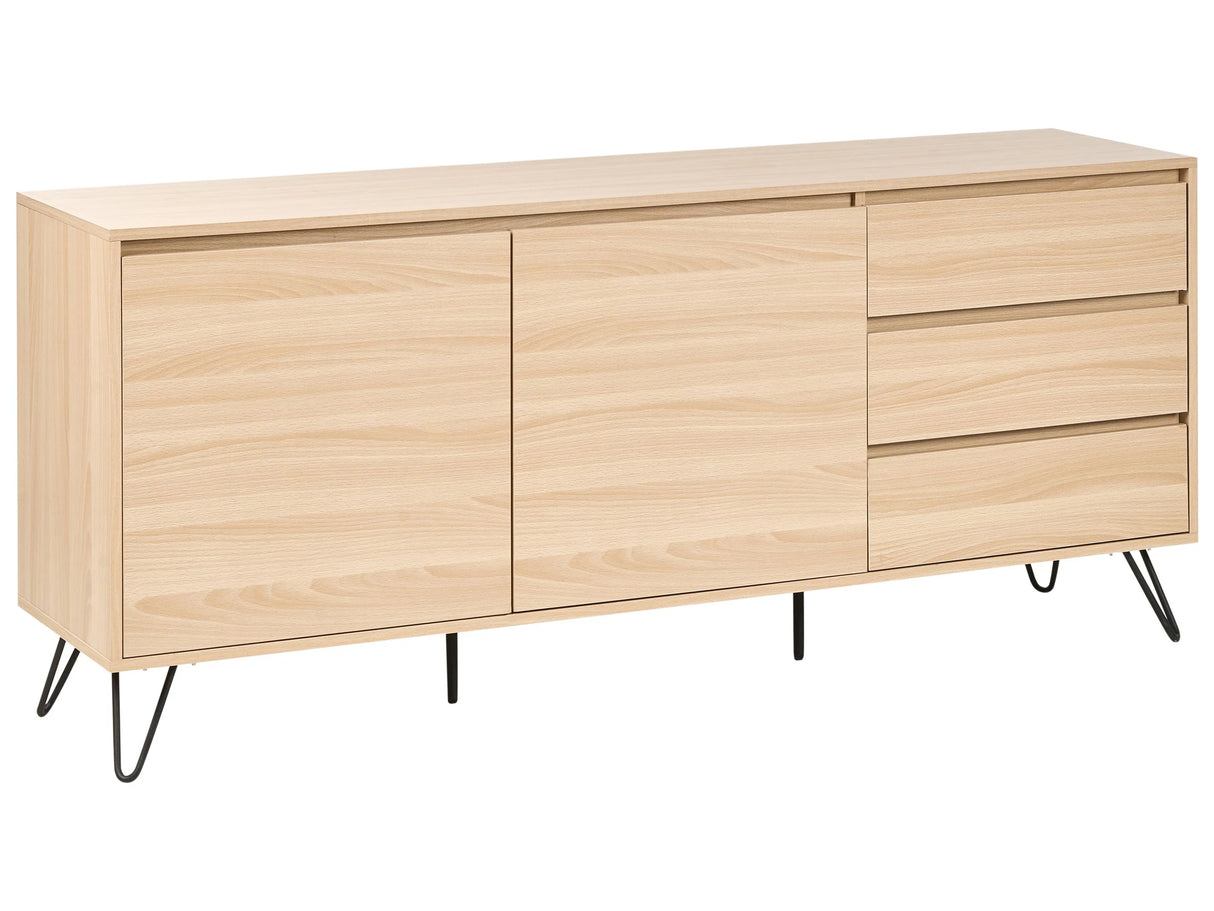 2 Door Sideboard Light Brown Particle Board 2 Storage Drawers Minimalist Design Bedroom Beliani
