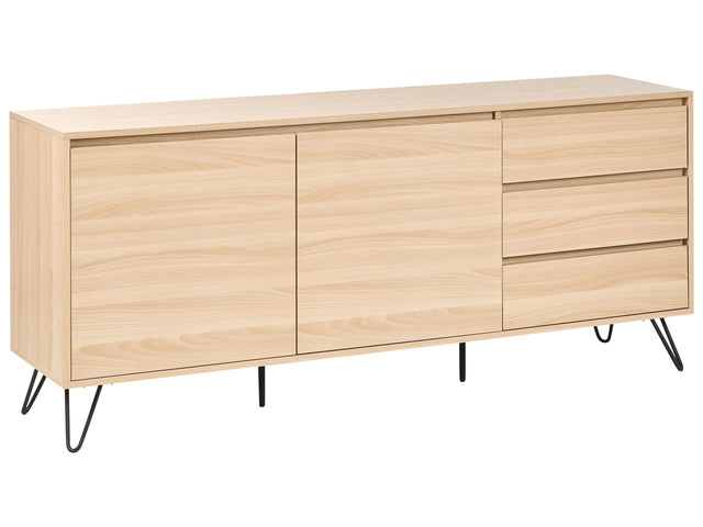 2 Door Sideboard Light Brown Particle Board 2 Storage Drawers Minimalist Design Bedroom Beliani
