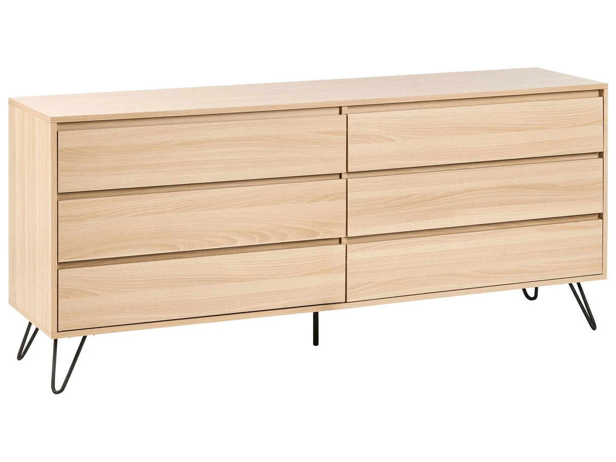 Chest of Drawers Light Brown Particle Board 6 Storage Drawers 160 x 40 cm Minimalist Design Bedroom Beliani