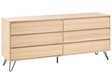 Chest of Drawers Light Brown Particle Board 6 Storage Drawers 160 x 40 cm Minimalist Design Bedroom Beliani