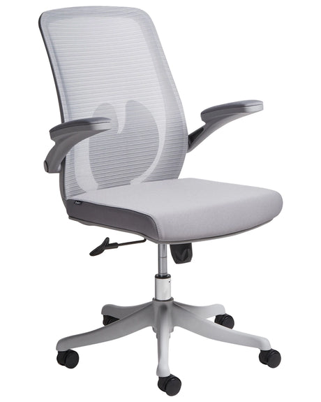 Office Chair Grey Mesh Swivel Base Adjustable Height Lift-Up Armrests Home Office Modern Beliani