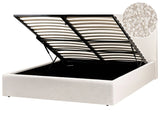 EU King Size Ottoman Bed Off-White Boucle Fabric Upholstery with Wide Headboard and Storage Lift-Up Slatted Base Beliani