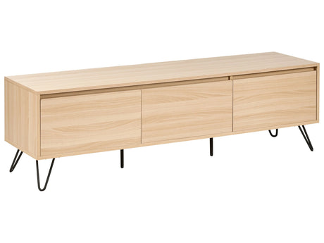 TV Stand Light Brown Particle Board 150 cm 3 Shelves Minimalist Design Living Room Beliani