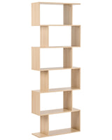 6 Tier Bookcase Light Brown Shelves Particle Board Frame Open Back Irregular Design Storage Minimalist Style Beliani