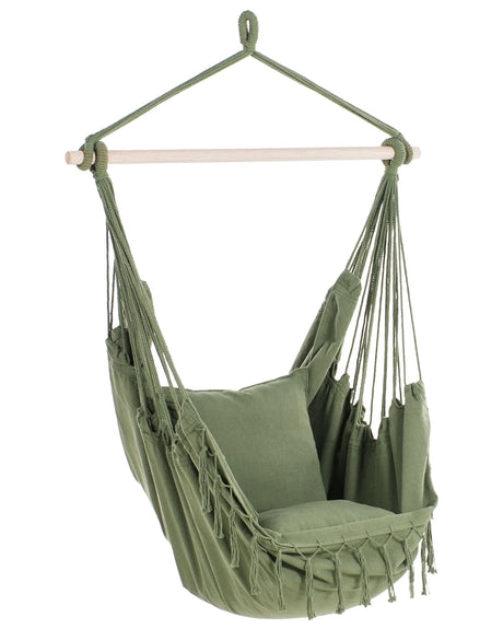 Hanging Hammock Chair Green Cotton and Polyester Swing Seat Indoor Outdoor Boho Style Beliani