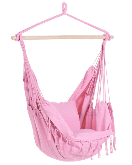 Hanging Hammock Chair Pink Cotton and Polyester Swing Seat Indoor Outdoor Boho Style Beliani