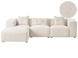 Right Hand Corner Sofa Off-White Corduroy Upholstery 3 Seater Extra Scatter Cushions Modern Living Room Beliani