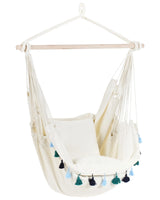 Hanging Hammock Chair Beige with Blue Cotton and Polyester Swing Seat Indoor Outdoor Boho Style Beliani