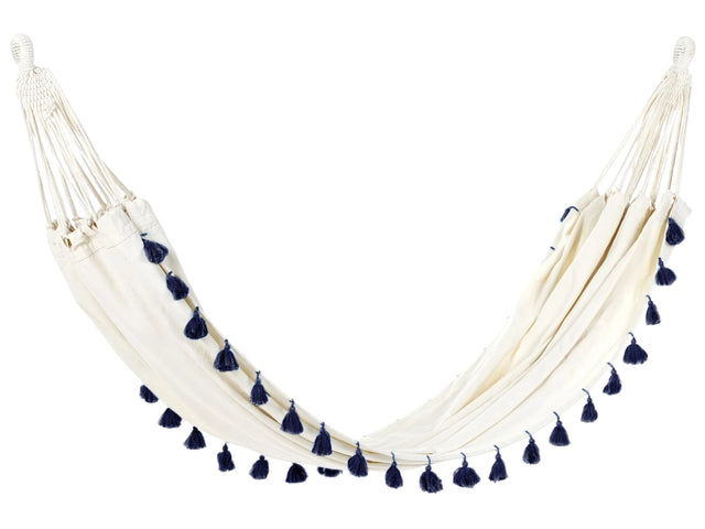 Garden Hammock Beige with Dark Blue Cotton and Polyester Swing Seat Indoor Outdoor Boho Style Beliani