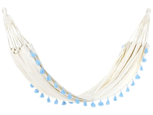 Garden Hammock Beige with Light Blue Cotton and Polyester Swing Seat Indoor Outdoor Boho Style Beliani