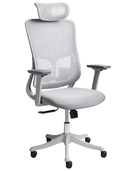 Office Chair Grey Mesh Upholstery Adjustable Armrests and Headrest Seat Height Adjustment Swivel Base Tilting Backrest Beliani