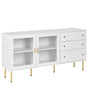 Display Cabinet White MDF with Glass Doors and 2 Drawers Gold Accents Beliani