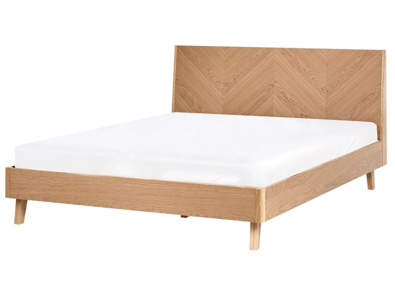 Wooden Bed Light Brown MDF Oak Veneer EU Double Size 4ft6 Classic Bed Frame Beliani