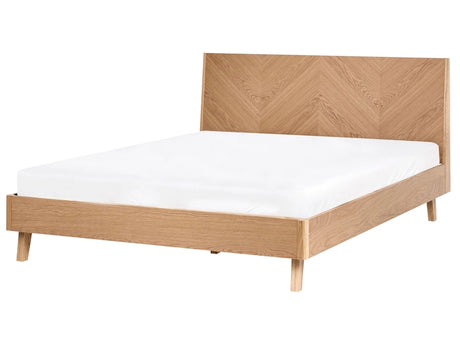 Wooden Bed Light Brown MDF Oak Veneer EU Double Size 4ft6 Classic Bed Frame Beliani
