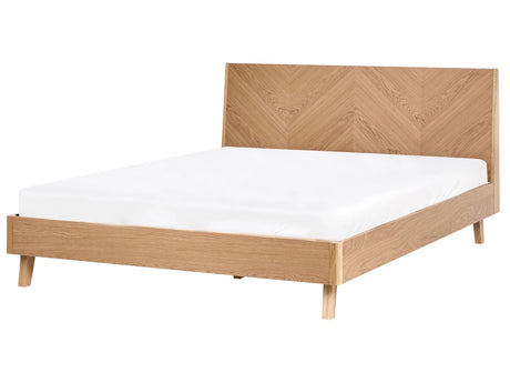 Wooden Bed Light Brown MDF Oak Veneer EU King Size 5ft3 Classic Bed Frame Beliani