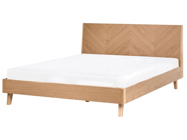 Wooden Bed Light Brown MDF Oak Veneer EU King Size 5ft3 Classic Bed Frame Beliani