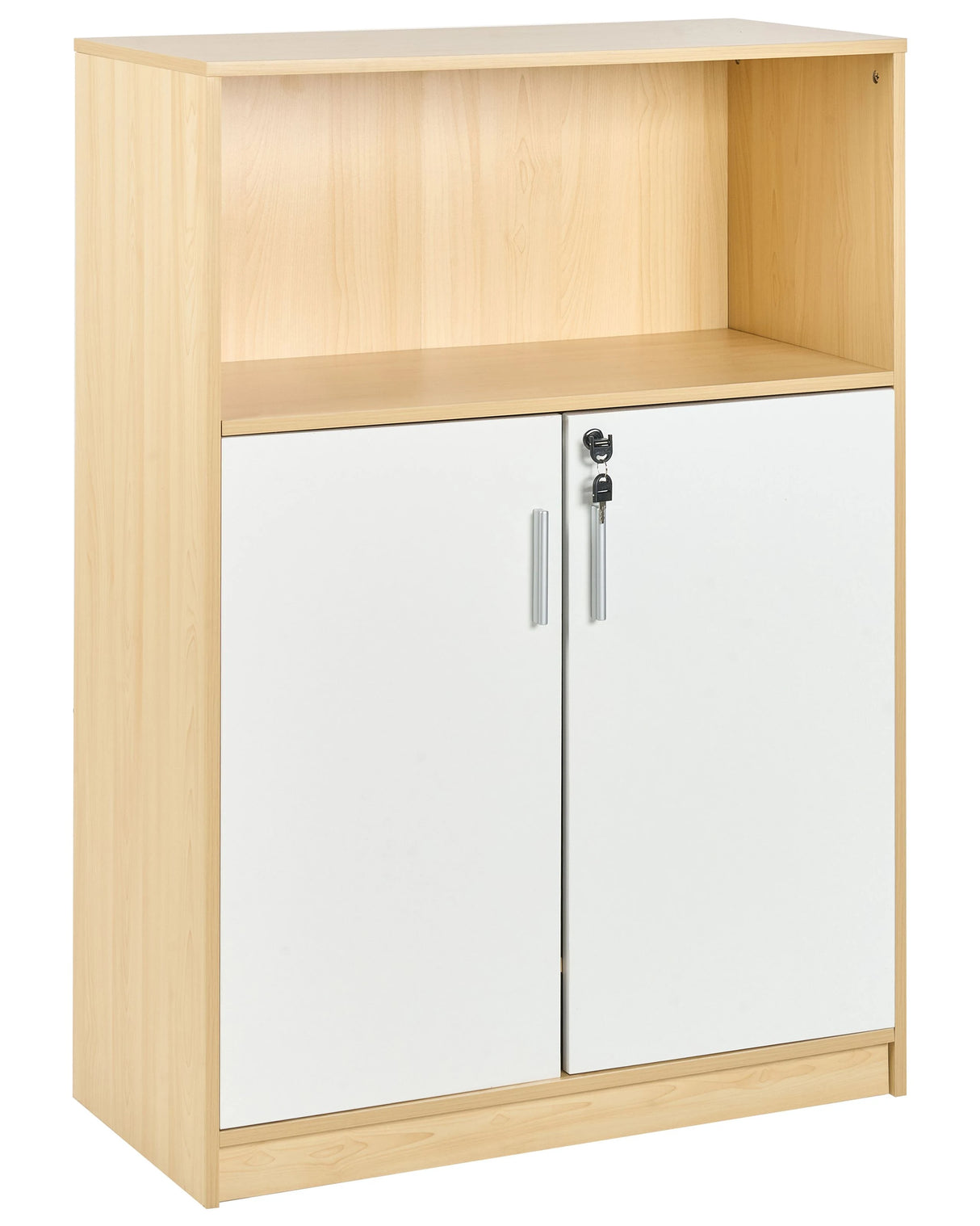 Storage Cabinet Light Brown White Particle Board Locker with Open Shelf 2 Door Home Office Modern Beliani