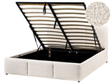 Ottoman Bed Off White Boucle Upholstery EU Double Size 4ft6 Tufted Headboard Storage Function Beliani