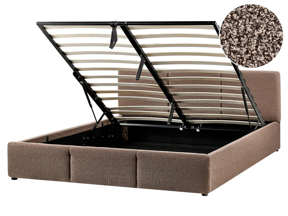 Ottoman Bed Taupe Boucle Upholstery EU King Size 5ft3 Tufted Headboard Storage Function Beliani