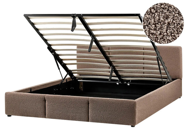 Ottoman Bed Taupe Boucle Upholstery EU King Size 5ft3 Tufted Headboard Storage Function Beliani