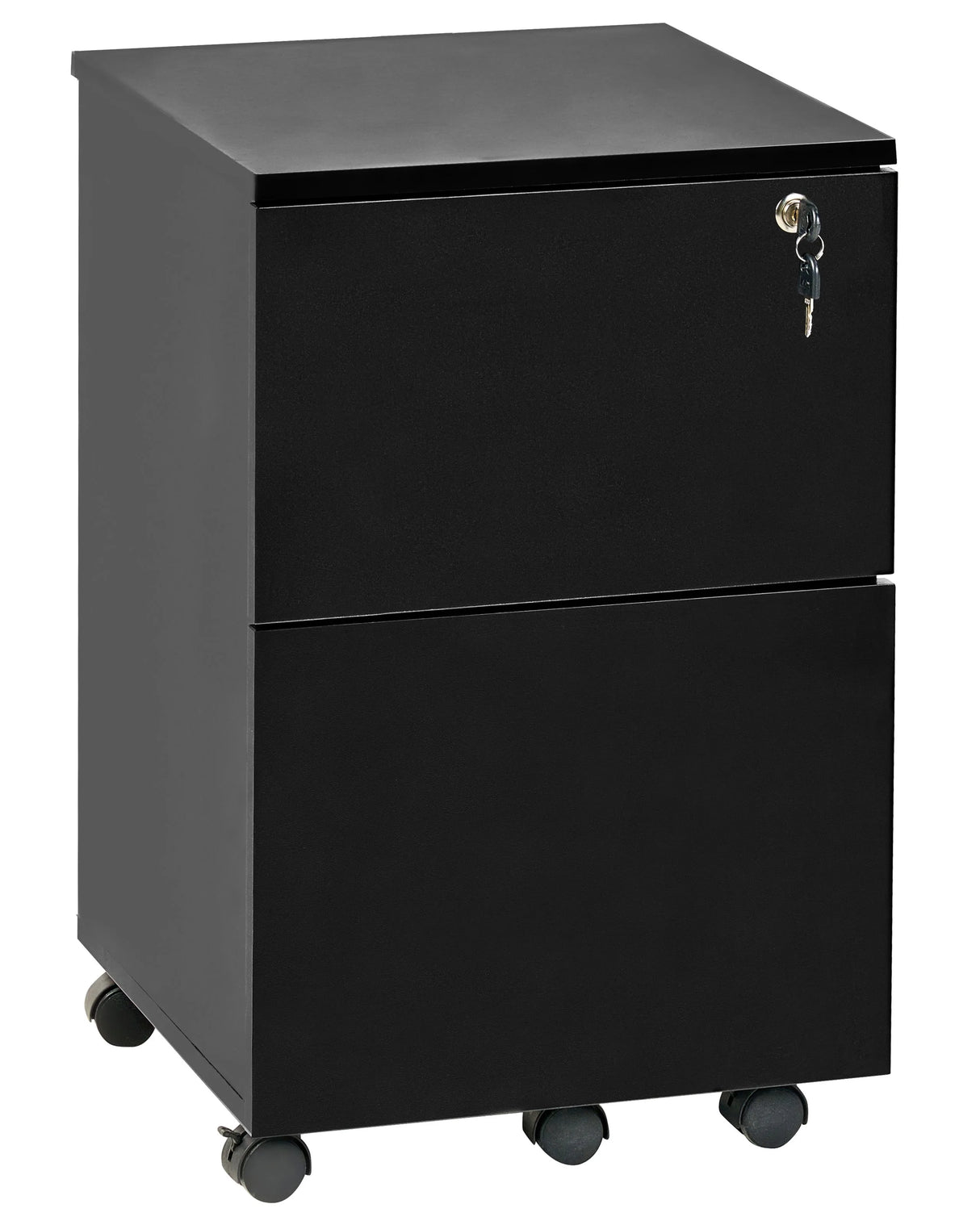 Office Storage Unit Black Engineered Wood with Castors 2 Drawers Key-Locked Industrial Modern Design Beliani