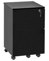 Office Storage Unit Black Engineered Wood with Castors 2 Drawers Key-Locked Industrial Modern Design Beliani