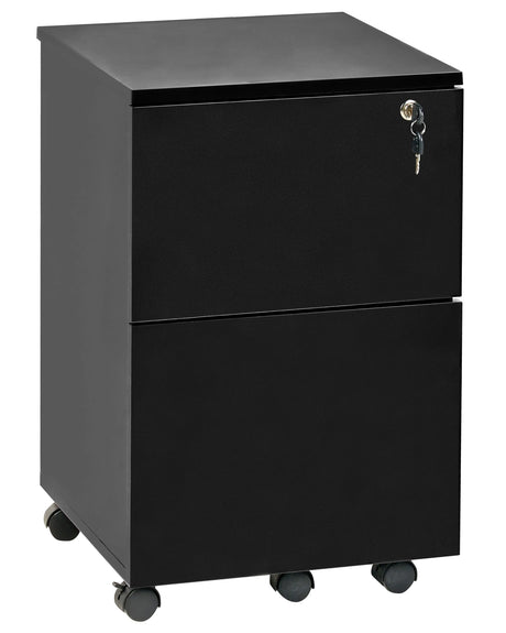 Office Storage Unit Black Engineered Wood with Castors 2 Drawers Key-Locked Industrial Modern Design Beliani