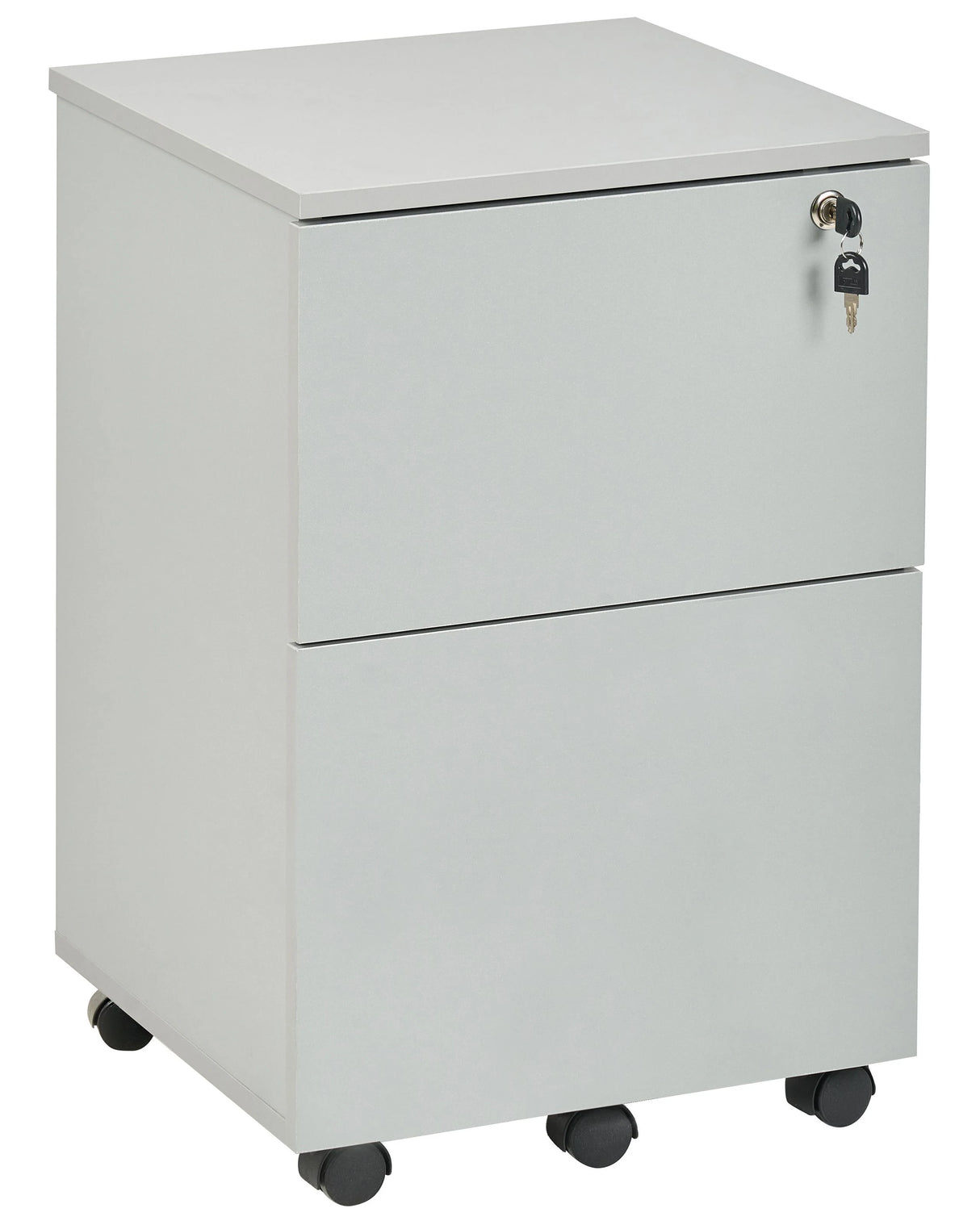 Office Storage Unit Light Grey Engineered Wood with Castors 2 Drawers Key-Locked Industrial Modern Design Beliani