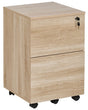 Office Storage Unit Light Brown Engineered Wood with Castors 2 Drawers Key-Locked Industrial Modern Design Beliani