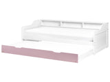 Trundle Bed White and Pink Pine Frame EU Single Size 3ft Slatted Frame Extra Slide Out Frame Beliani