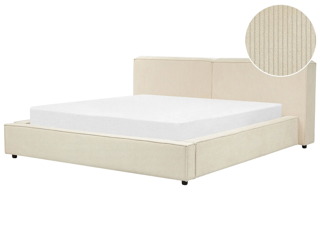 EU Super King Size Waterbed Beige Corduroy Upholstery 6ft with Thick Padded Headboard Footboard Beliani