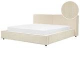EU Super King Size Waterbed Beige Corduroy Upholstery 6ft with Thick Padded Headboard Footboard Beliani