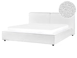 EU King Size Waterbed White Boucle Upholstery 5ft3 with Thick Padded Headboard Footboard Beliani