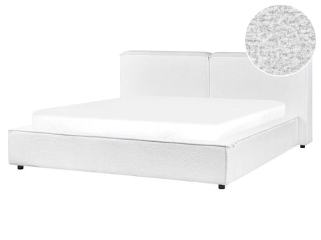 EU King Size Waterbed White Boucle Upholstery 5ft3 with Thick Padded Headboard Footboard Beliani