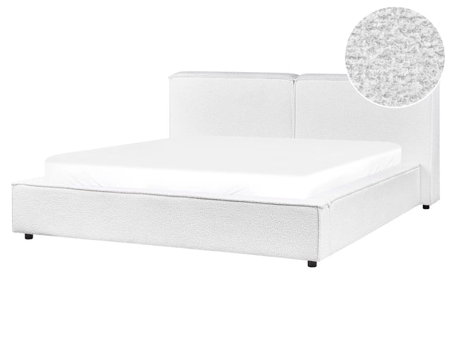 EU King Size Waterbed White Boucle Upholstery 5ft3 with Thick Padded Headboard Footboard Beliani