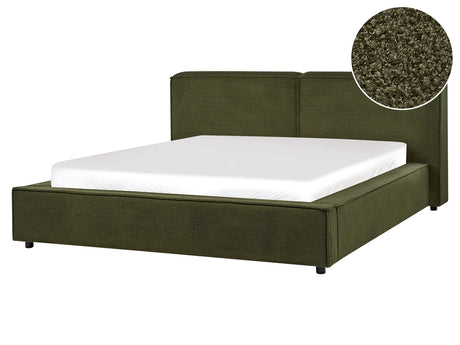 EU King Size Waterbed Dark Green Boucle Upholstery 5ft3 Slatted Base with Thick Padded Headboard Footboard Beliani