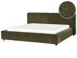 EU Super King Size Waterbed Dark Green Boucle Upholstery 6ft with Thick Padded Headboard Footboard Beliani