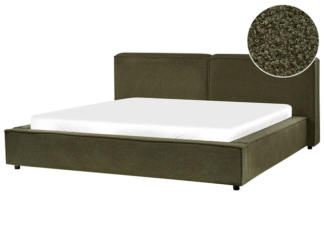 EU Super King Size Waterbed Dark Green Boucle Upholstery 6ft with Thick Padded Headboard Footboard Beliani