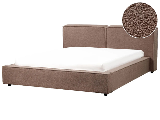 EU King Size Waterbed Brown Boucle Upholstery 5ft3 Slatted Base with Thick Padded Headboard Footboard Beliani