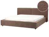 EU Super King Size Waterbed Brown Boucle Upholstery 6ft Slatted Base with Thick Padded Headboard Footboard Beliani
