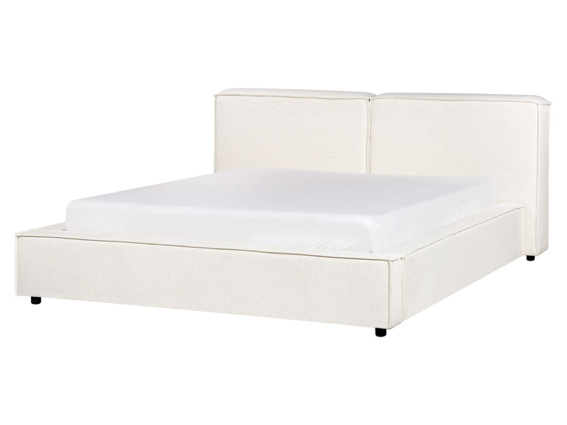 EU King Size Waterbed Off-White Fabric Upholstery 5ft3 Slatted Base with Thick Padded Headboard Footboard Beliani