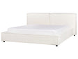 EU Super King Size Waterbed Off-White Fabric Upholstery 6ft Slatted Base with Thick Padded Headboard Footboard Beliani
