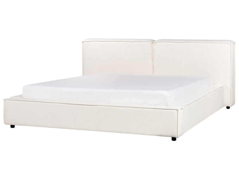 EU Super King Size Waterbed Off-White Fabric Upholstery 6ft Slatted Base with Thick Padded Headboard Footboard Beliani