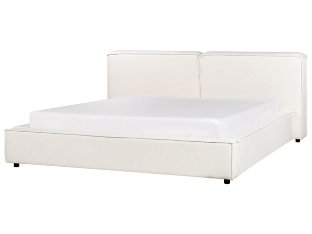 EU Super King Size Waterbed Off-White Fabric Upholstery 6ft Slatted Base with Thick Padded Headboard Footboard Beliani