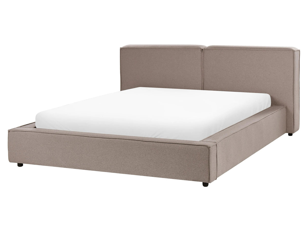 EU King Size Waterbed Light Brown Fabric Upholstery 5ft3 Slatted Base with Thick Padded Headboard Footboard Beliani