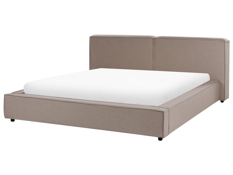 EU Super King Size Waterbed Light Brown Fabric Upholstery 6ft Slatted Base with Thick Padded Headboard Footboard Beliani