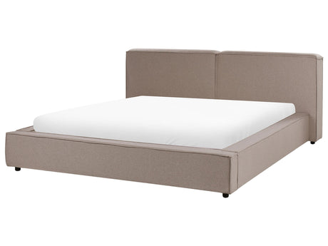 EU Super King Size Waterbed Light Brown Fabric Upholstery 6ft Slatted Base with Thick Padded Headboard Footboard Beliani